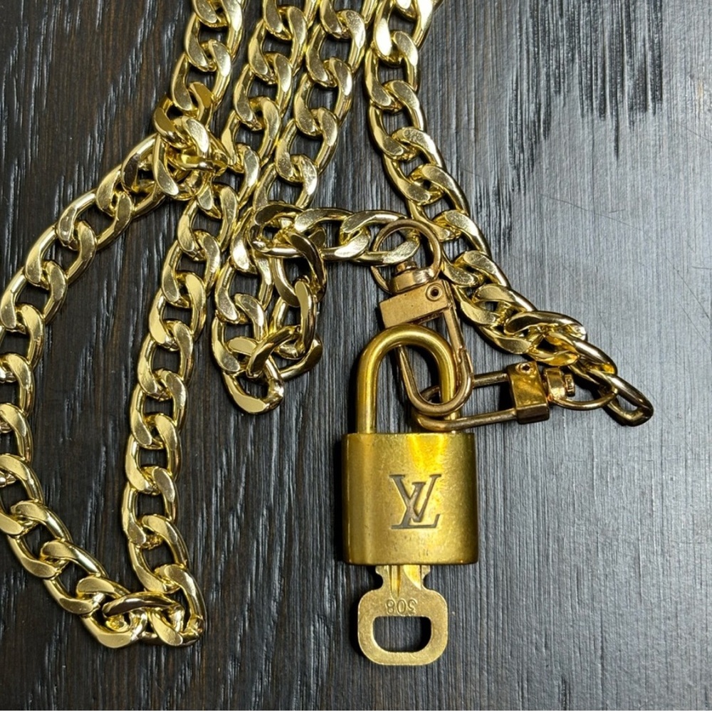 Louis Vuitton Gold Lock and Key with UNBRANDED  Bag Strap #308